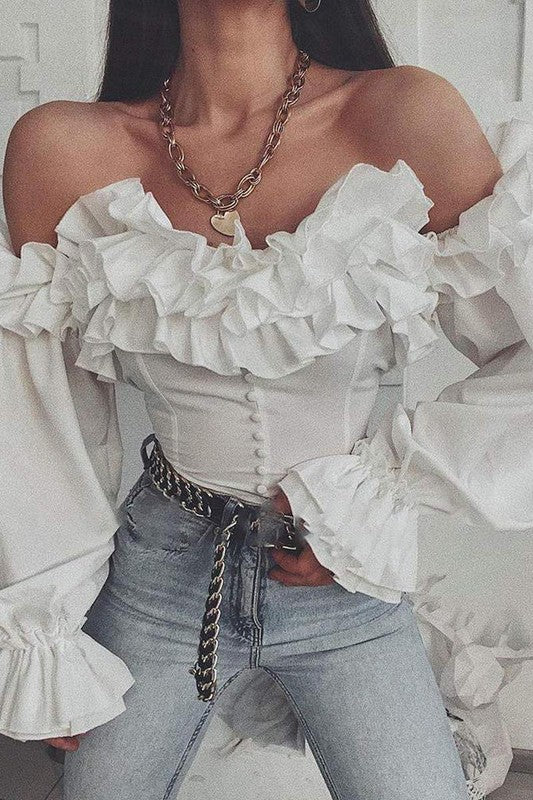 White Puff Off Shoulder Corset Top