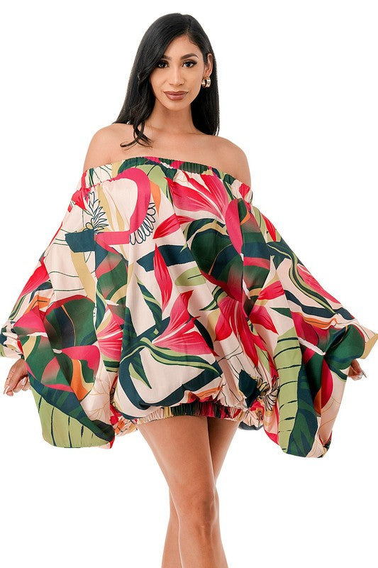 Tropical Flirty Off-the-Shoulder Dress