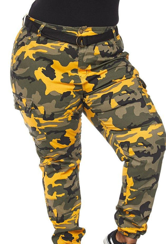 Yellow Camouflage Cargo Jogger Pants - Dreams Come True Boutique 