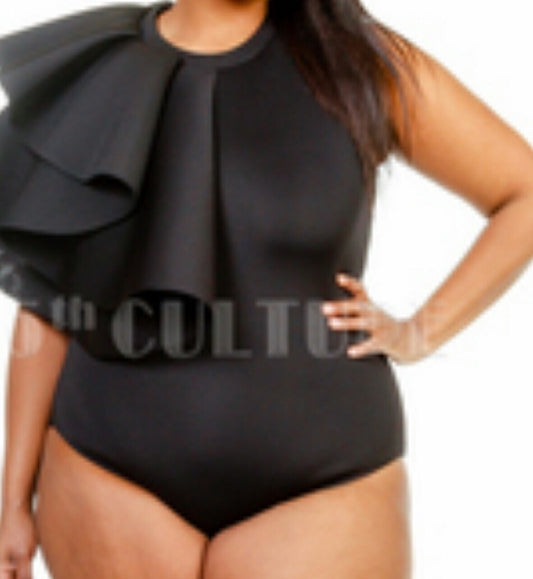 Cascading Flounce Side Ponti Bodysuit - Dreams Come True Boutique 