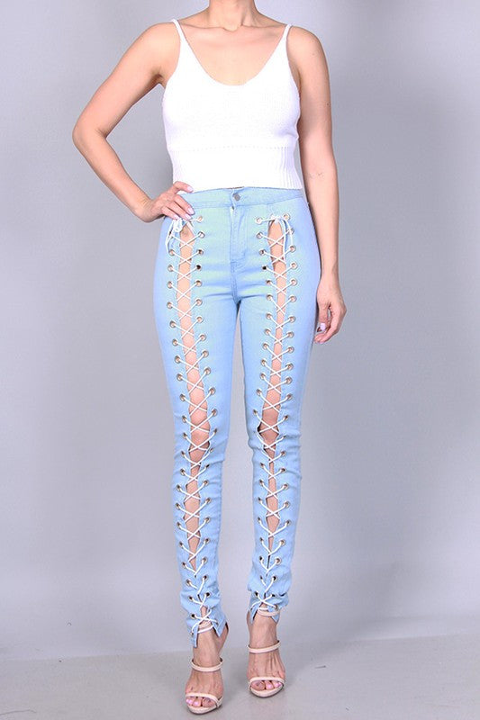 Denim Lace Up Jeans - Dreams Come True Boutique 