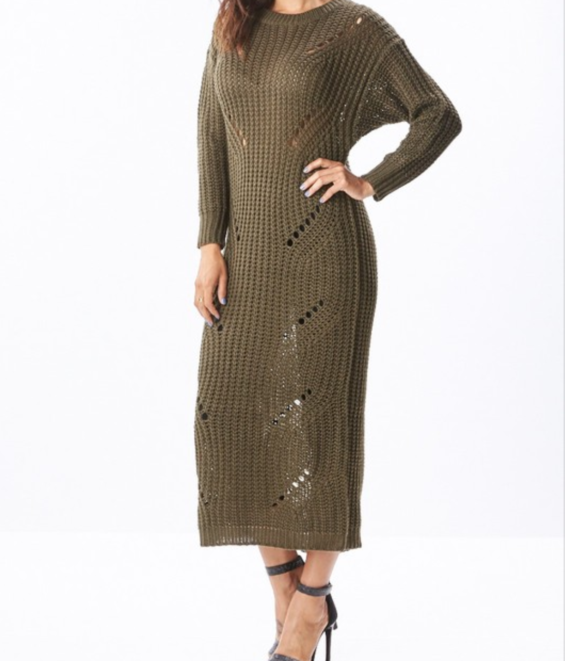 Sweater Back Ripped Long Sleeve Dress - Dreams Come True Boutique 